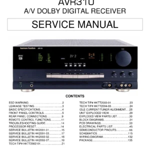 Harman kardon avr 310 service manual cover with picture of the AV Receiver with model type and number