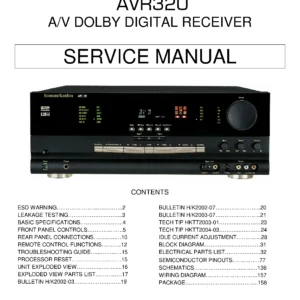 Harman kardon avr 320 service manual cover with picture of the AV Receiver with model type and number