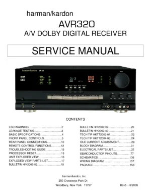 Harman kardon avr 320 service manual cover with picture of the AV Receiver with model type and number