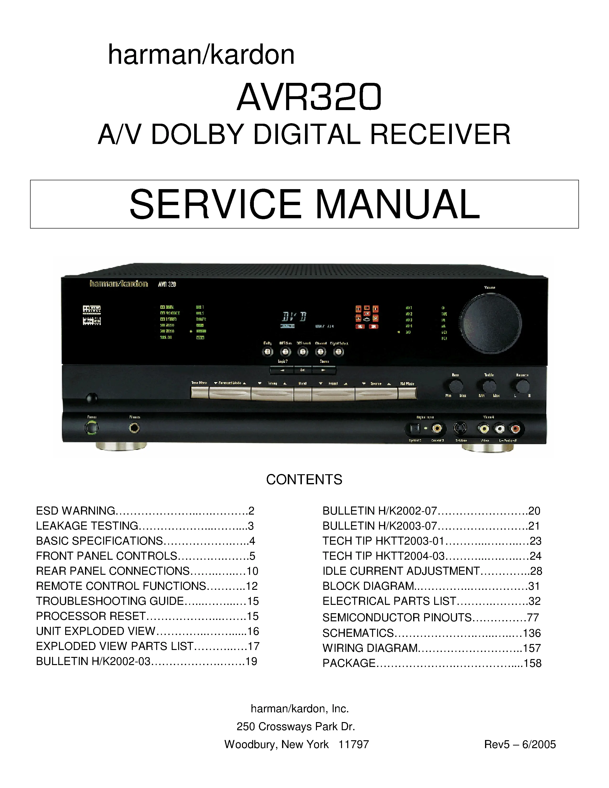 Harman kardon avr 320 service manual cover with picture of the AV Receiver with model type and number