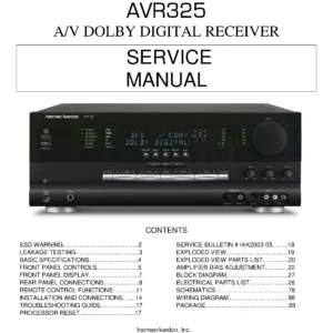 Harman kardon avr 325 service manual cover with picture of the AV Receiver with model type and number