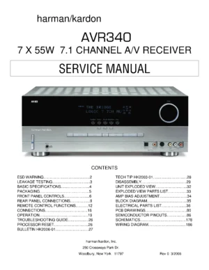 Harman kardon avr 340 service manual cover with picture of the AV Receiver with model type and number