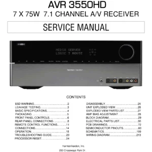 Harman kardon avr 3550hd service manual cover with picture of the AV Receiver with model type and number