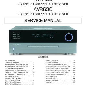 Harman kardon avr 430 avr 630 service manual cover with picture of the AV Receiver with model type and number