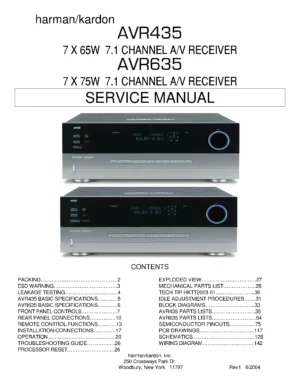 Harman kardon avr 435 635 service manual cover with picture of the AV Receiver with model type and number