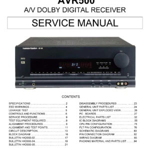 Harman kardon avr 500 service manual cover with picture of the AV Receiver with model type and number