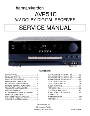Harman kardon avr 510 service manual cover with picture of the AV Receiver with model type and number