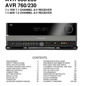 Harman kardon avr 660 760 service manual cover with picture of the AV Receiver with model type and number