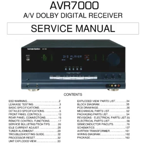 Harman kardon avr 7000 service manual cover with picture of the AV Receiver with model type and number