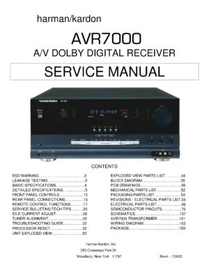 Harman kardon avr 7000 service manual cover with picture of the AV Receiver with model type and number