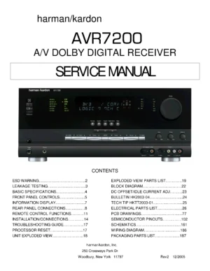 Harman kardon avr 7200 service manual cover with picture of the AV Receiver with model type and number