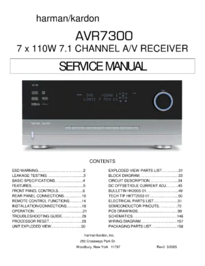 Harman kardon avr 7300 service manual cover with picture of the AV Receiver with model type and number
