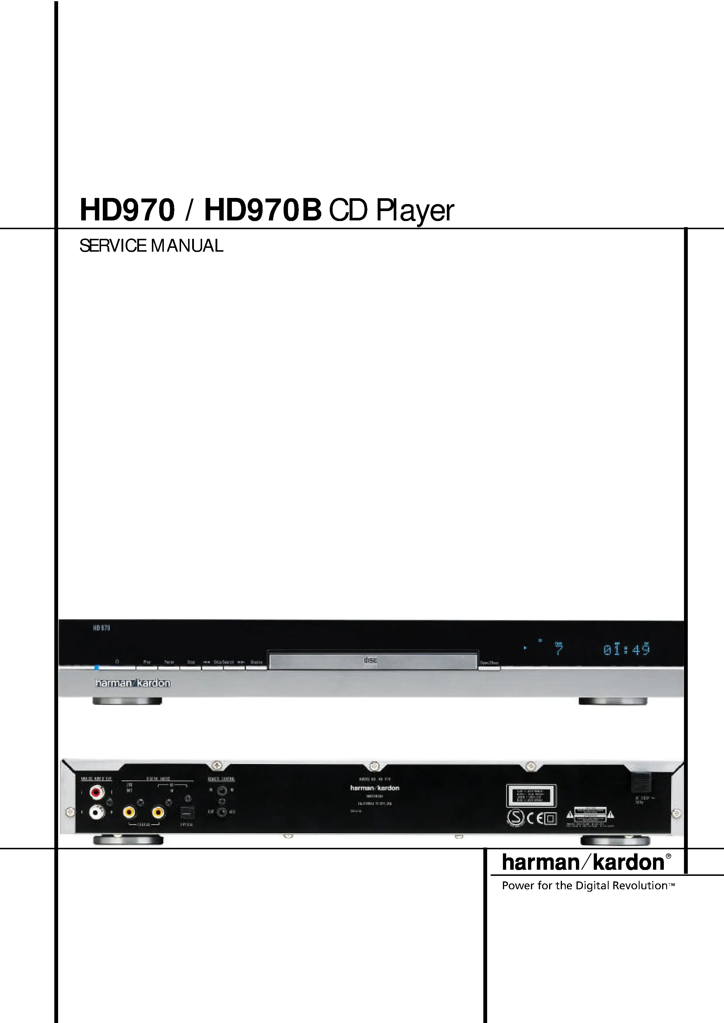 Harman kardon hd 970 970b service manual cover with picture of the cd player with model type and number