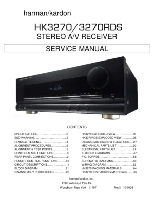 Harman kardon hk 3270 3270rds service manual cover with picture of the AV Receiver with model type and number
