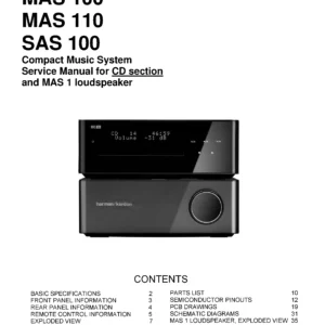 Harman kardon mas sas 100 110 service manual cover with picture of the AV Receiver with model type and number