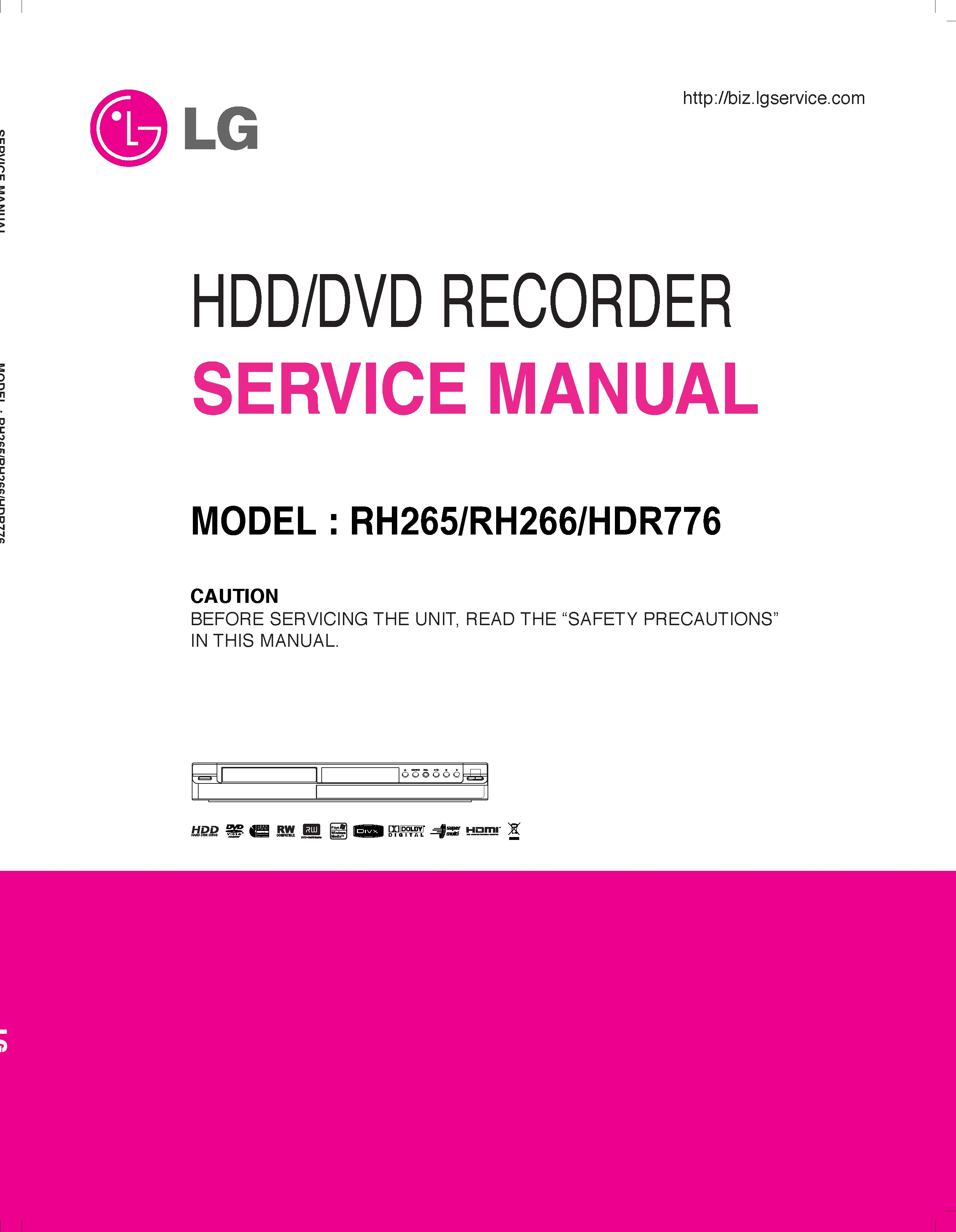 Lg rh265 rh266 hdr776 service manual cover