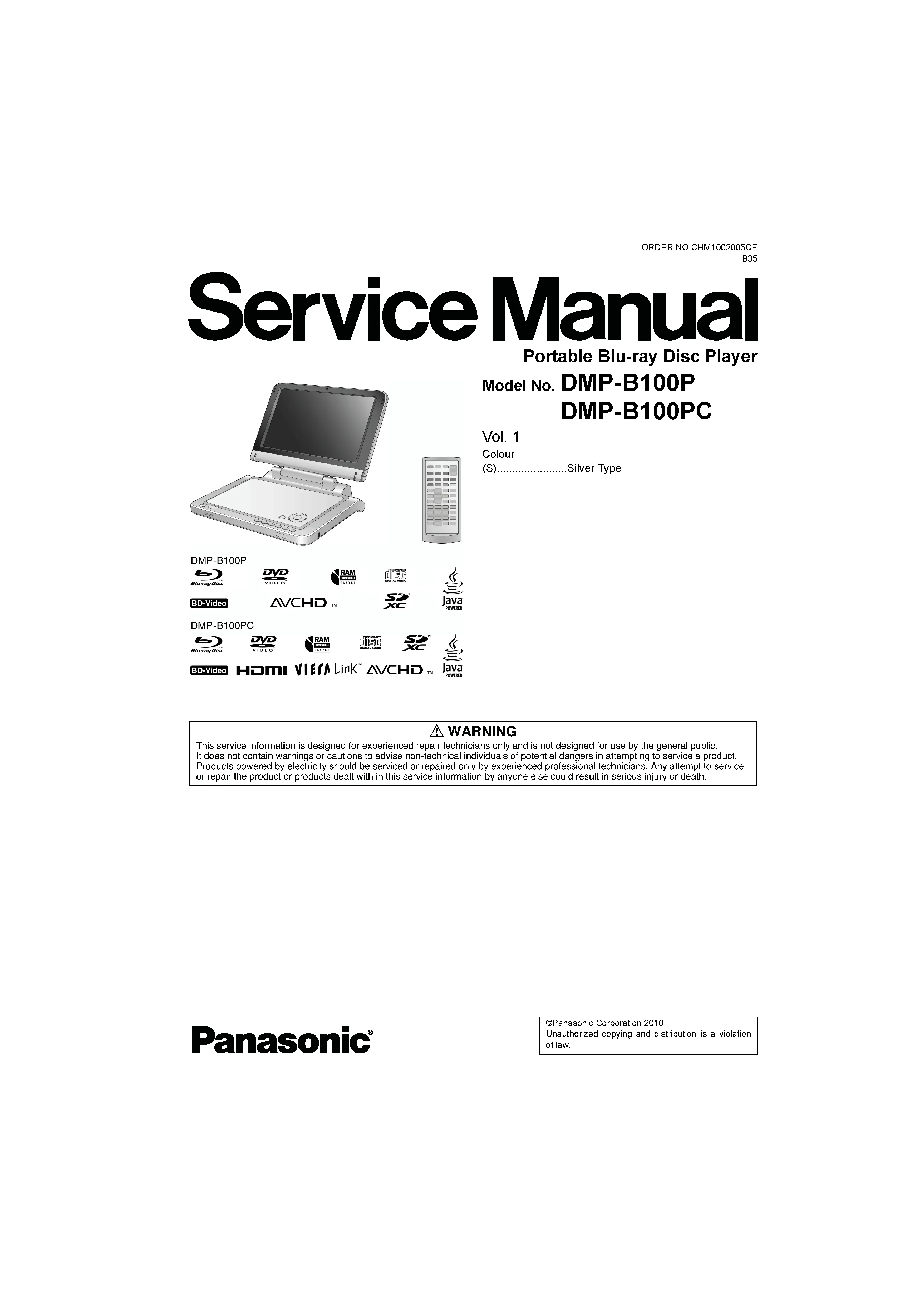 Panasonic dmp b100 service manual cover