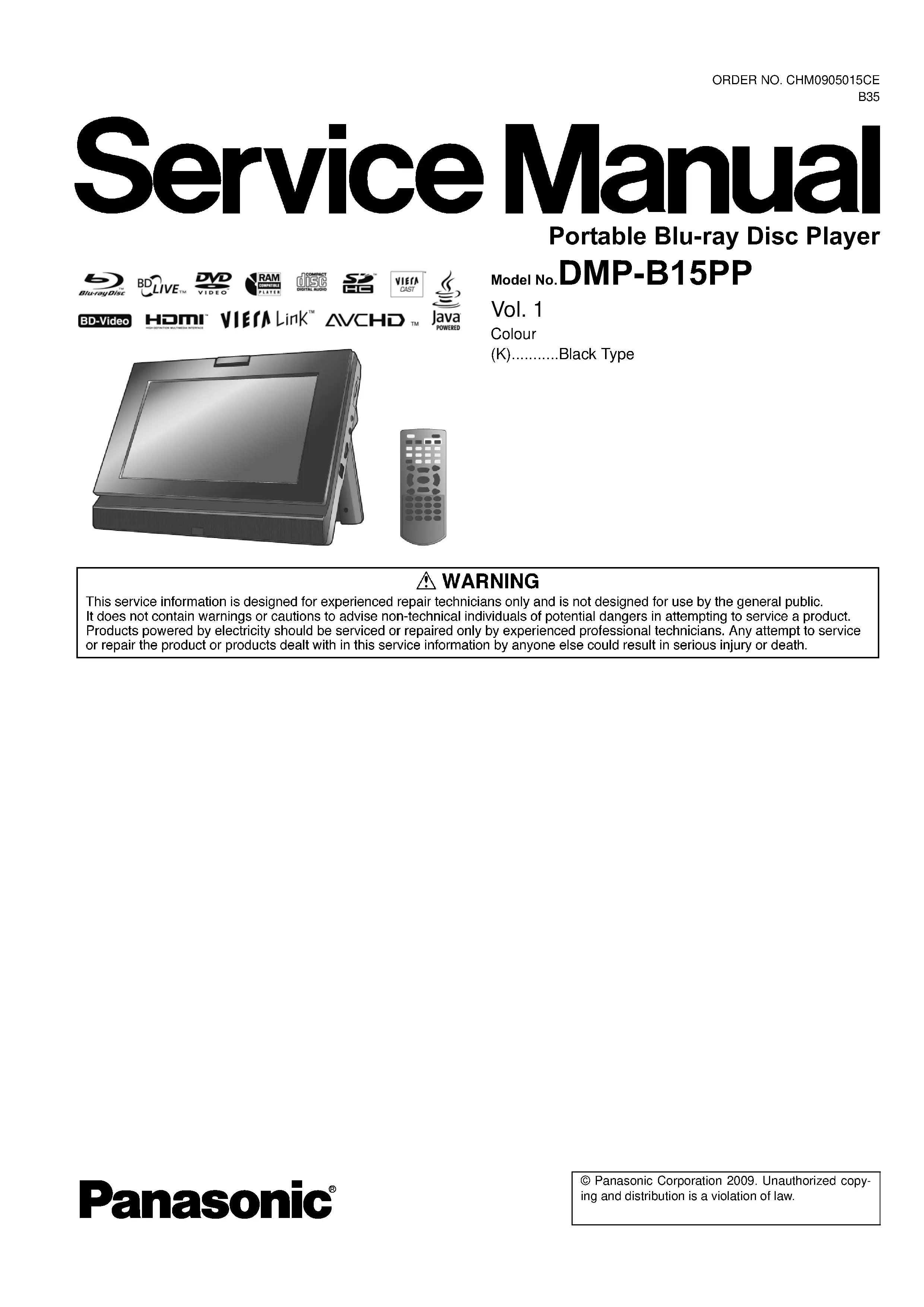Panasonic dmp b15 service manual cover