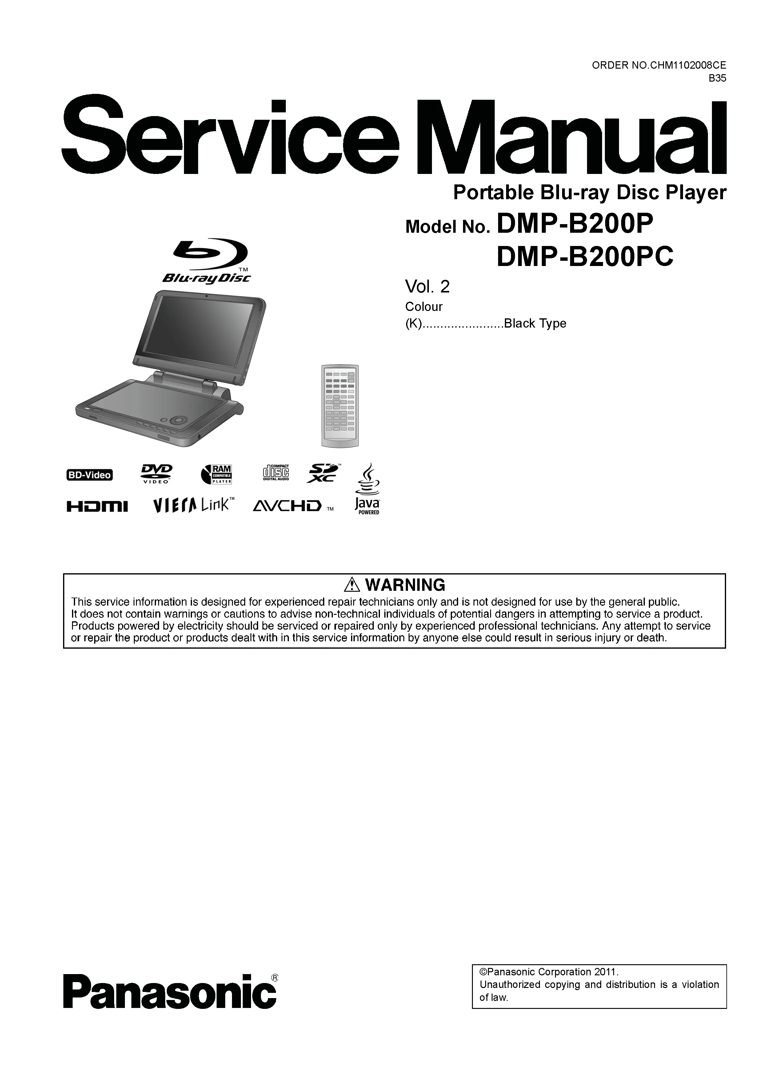 Panasonic dmp b200 service manual cover