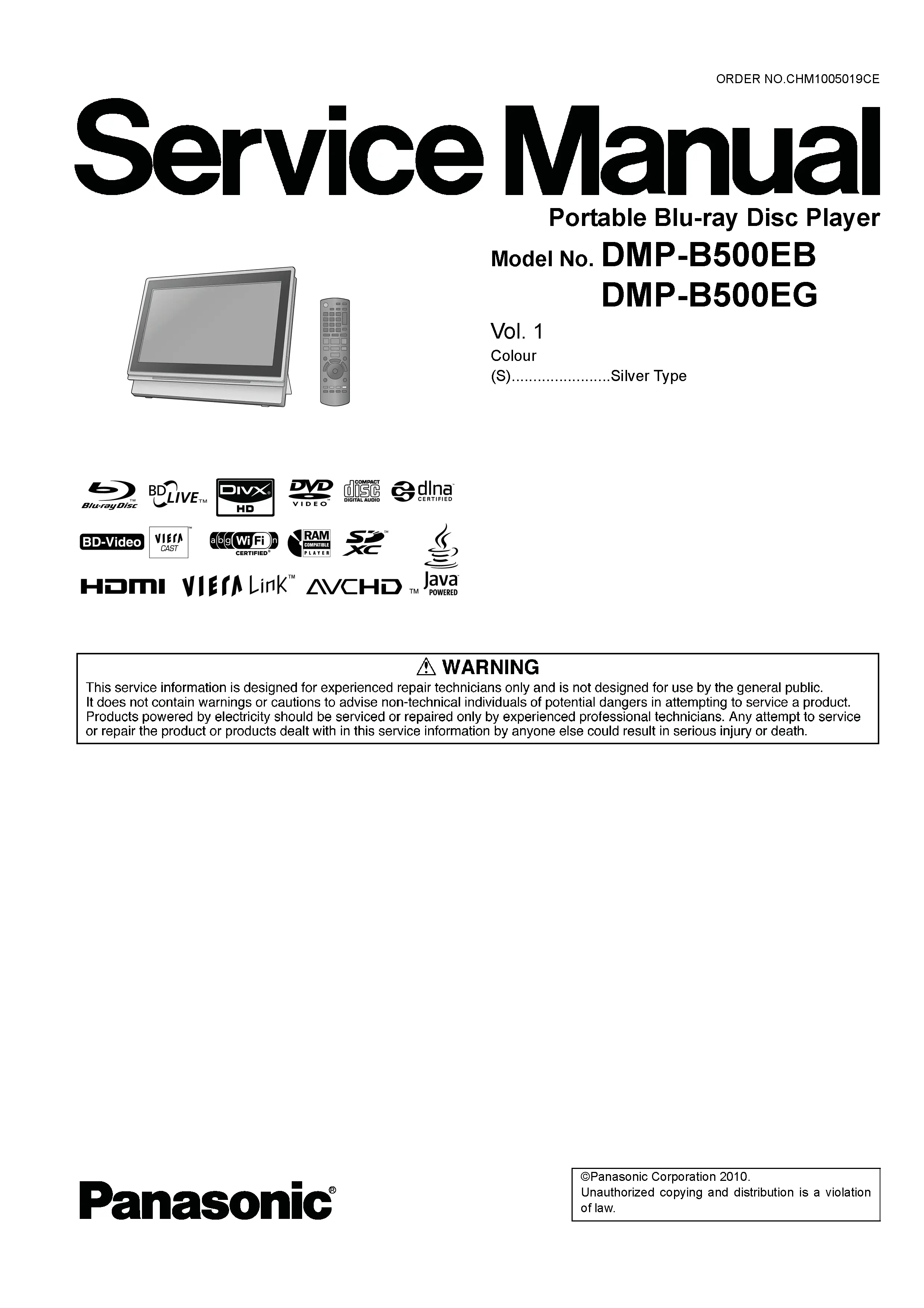 Panasonic dmp b500 b500eb b500eg service manual cover