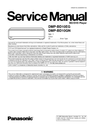 Panasonic dmp bd10 bd10eg bd10gn service manual cover
