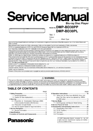 Panasonic dmp bd30 bd30pp bd30pl service manual cover