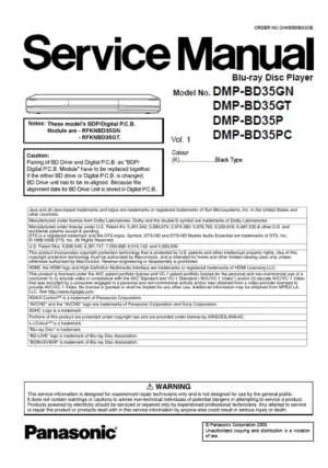 Panasonic dmp bd35 service manual cover