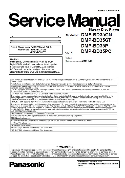 Panasonic dmp bd35 service manual cover