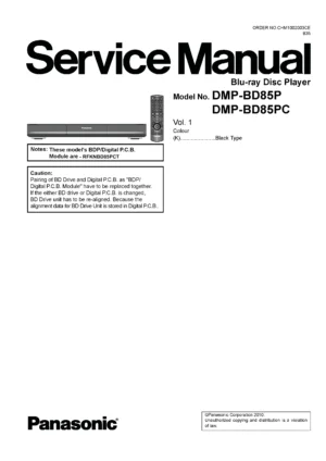 Panasonic dmp bd85 bd85p bd85pc service manual cover
