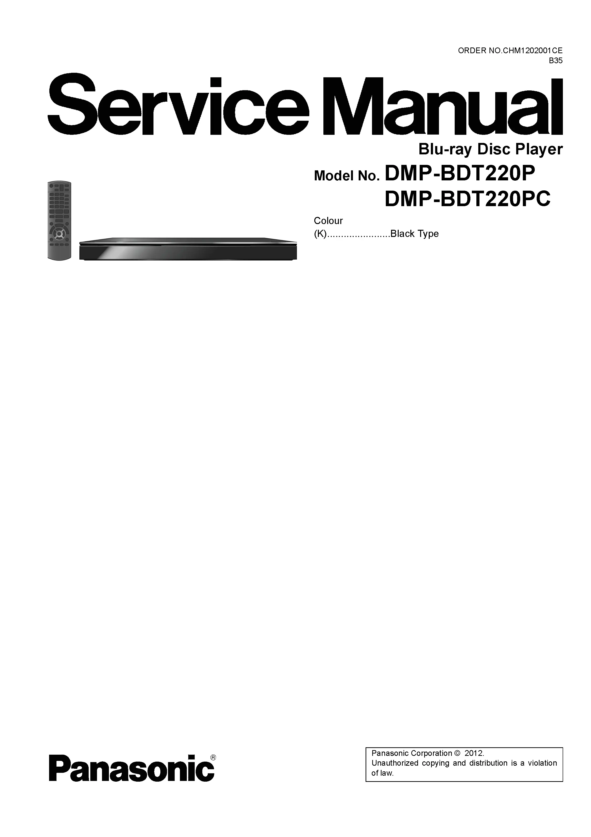 Panasonic dmp bdt220p bdt220pc service manual cover