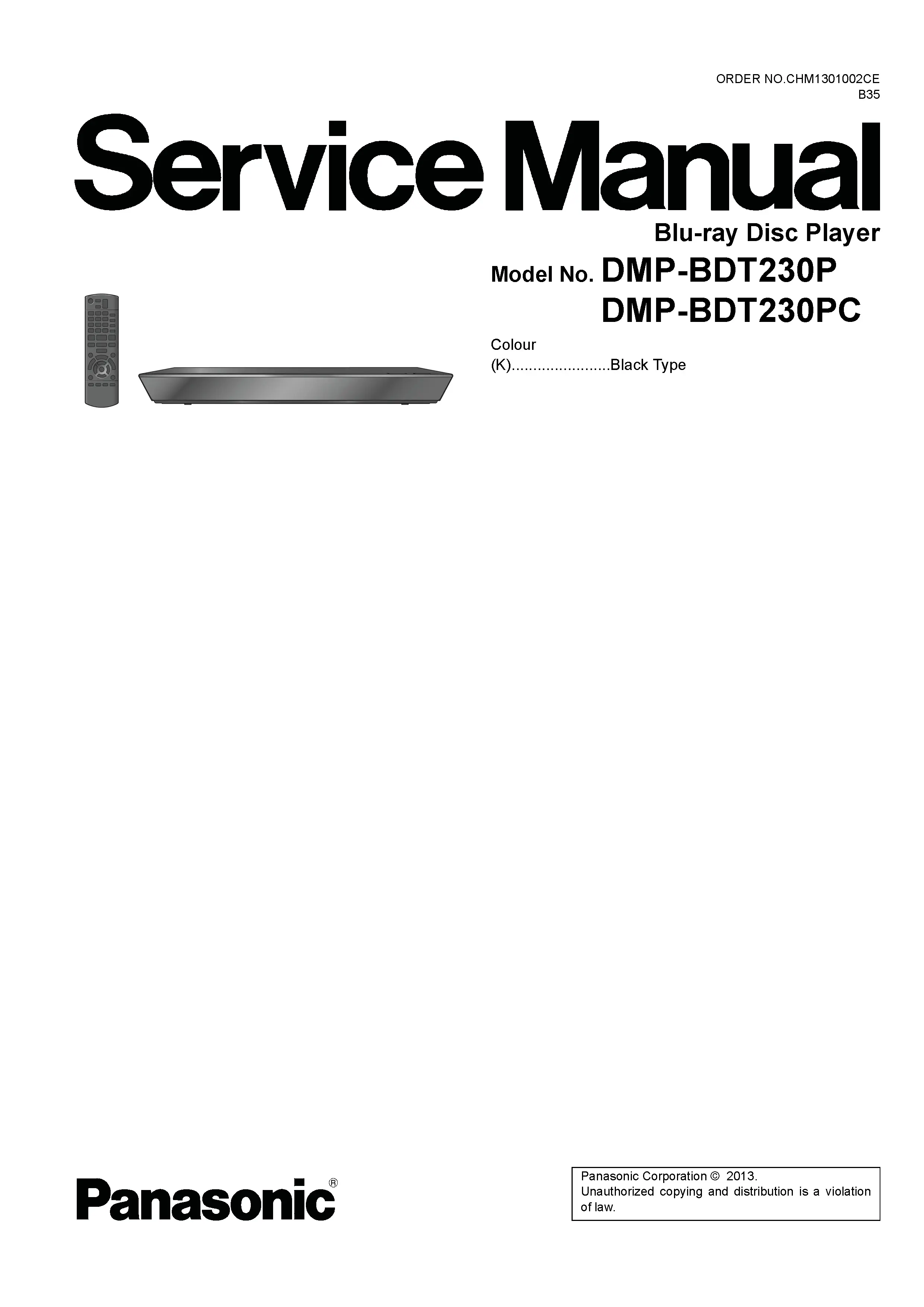 Panasonic dmp bdt230 bdt230p bdt230pc service manual cover