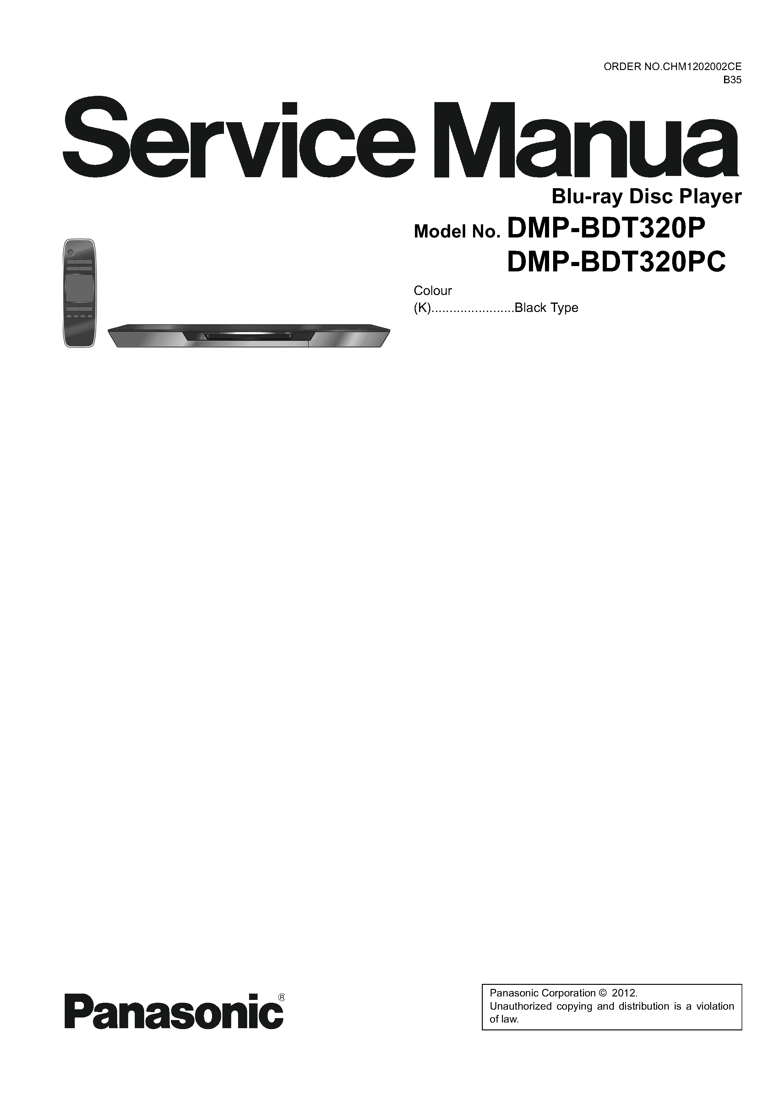 Panasonic dmp bdt320 bdt320p bdt320pc service manual cover