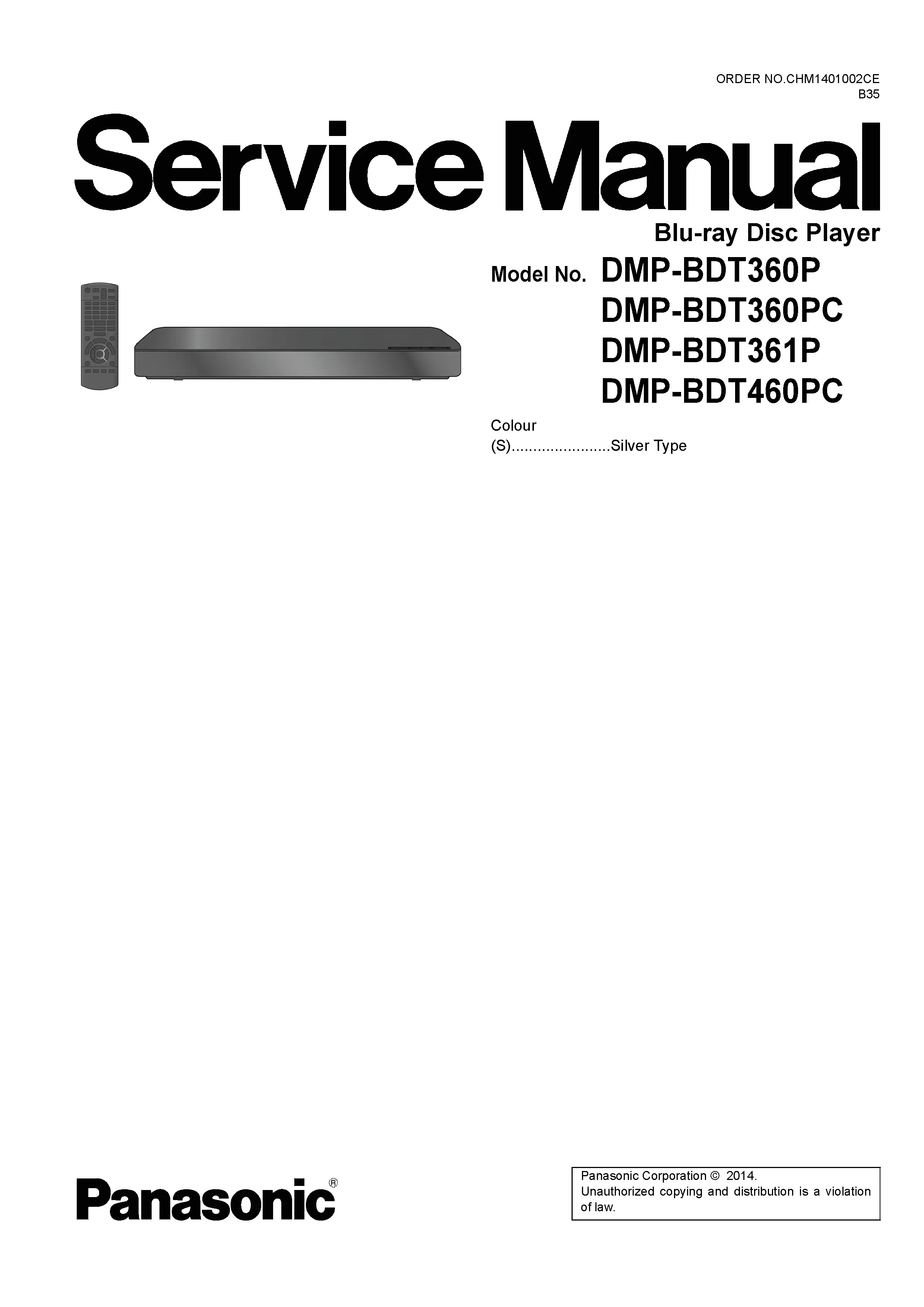 Panasonic dmp bdt360 bdt460 service manual cover
