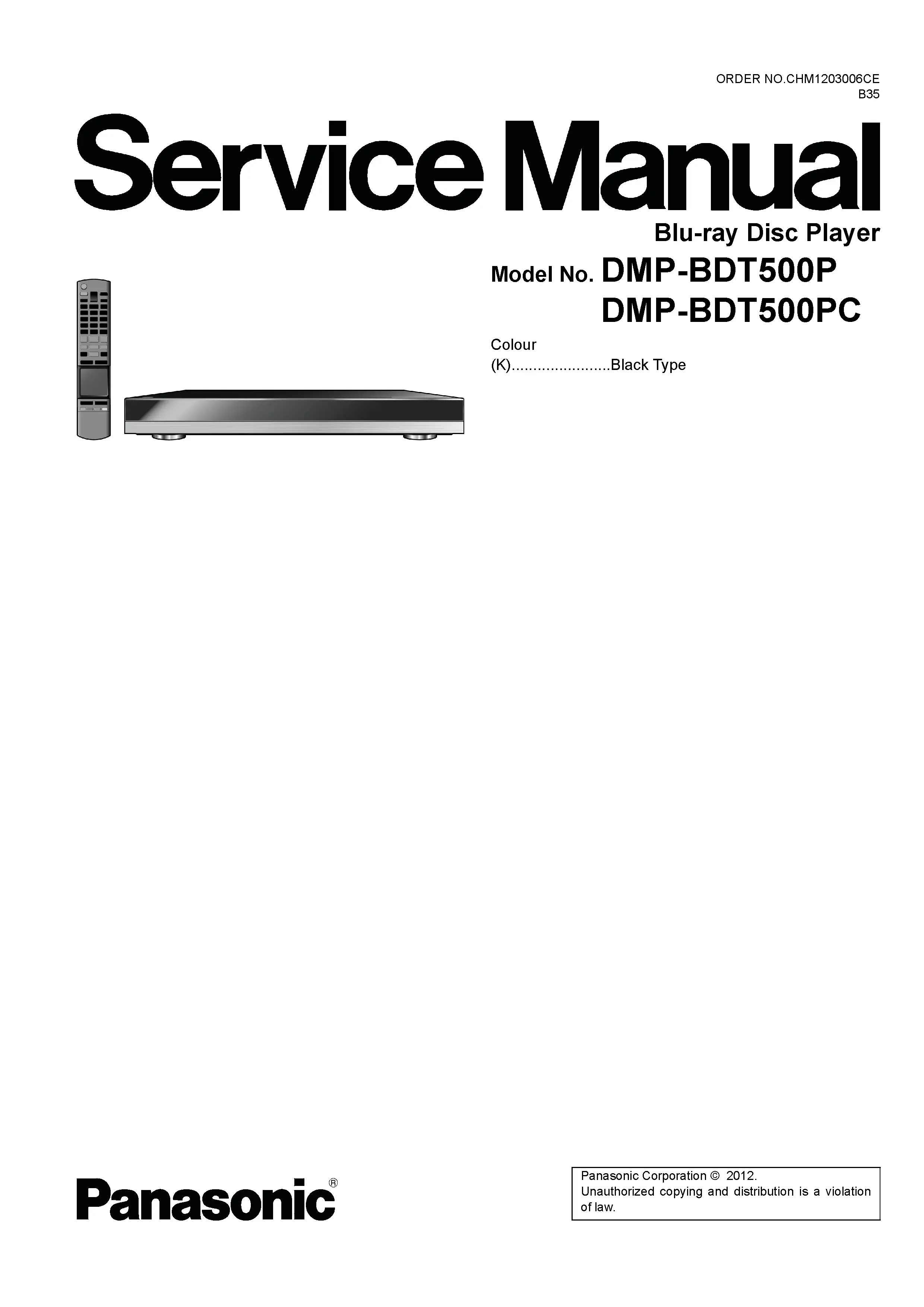 Panasonic dmp bdt500 bdt500p bdt500pc service manual cover