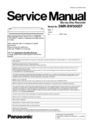 Panasonic dmr bw500 bw500ef service manual cover
