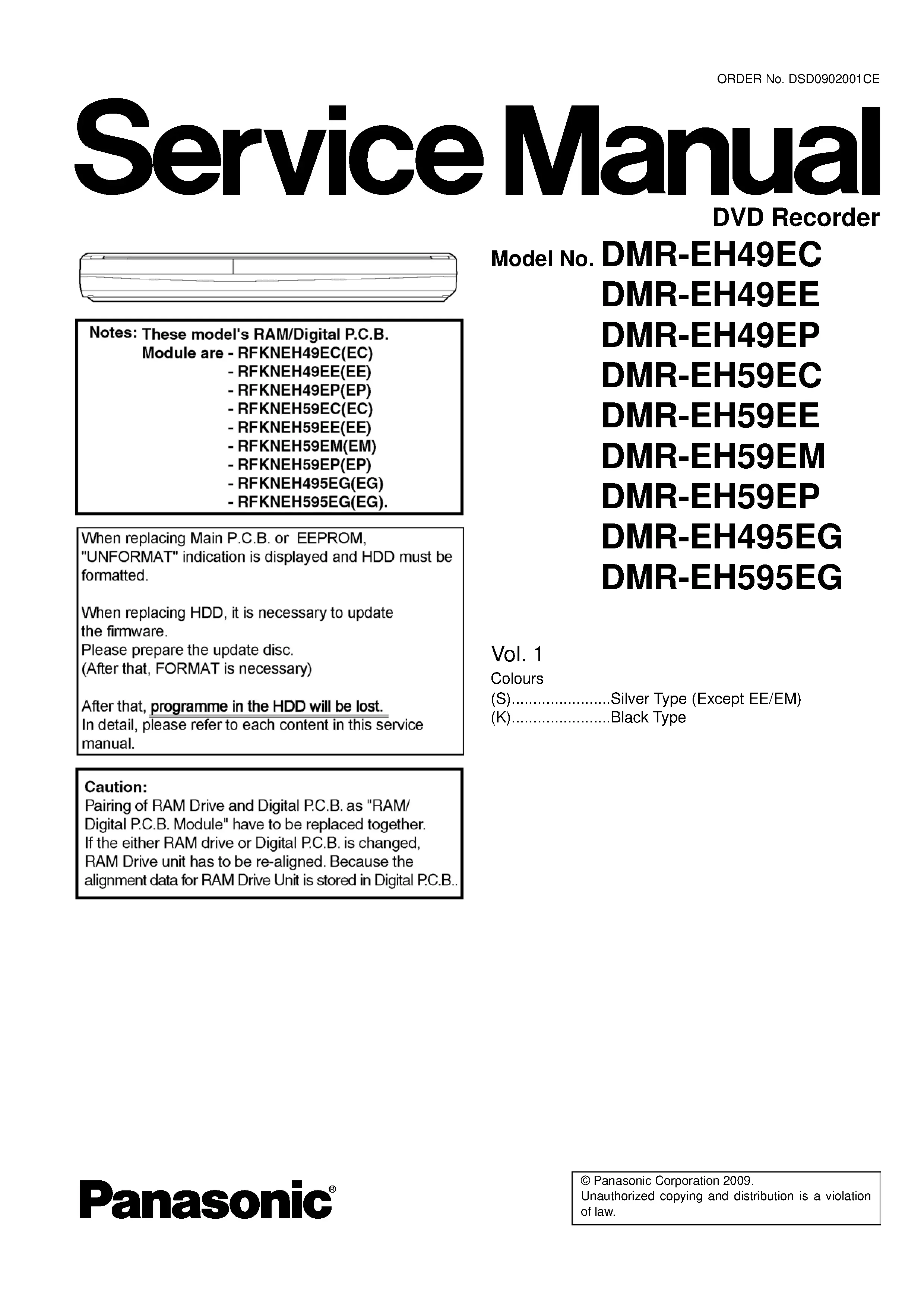 Panasonic dmr eh495 eh495eg service manual cover