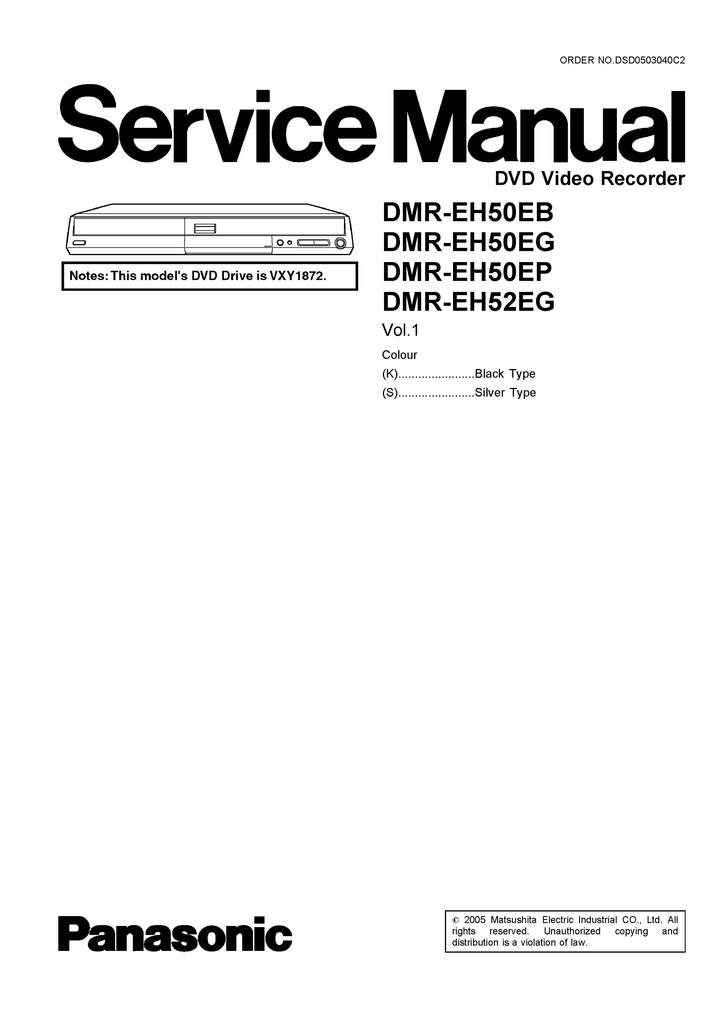 Panasonic dmr eh50 eh52 eh50eb eh50eg eh50ep eh52eg service manual cover
