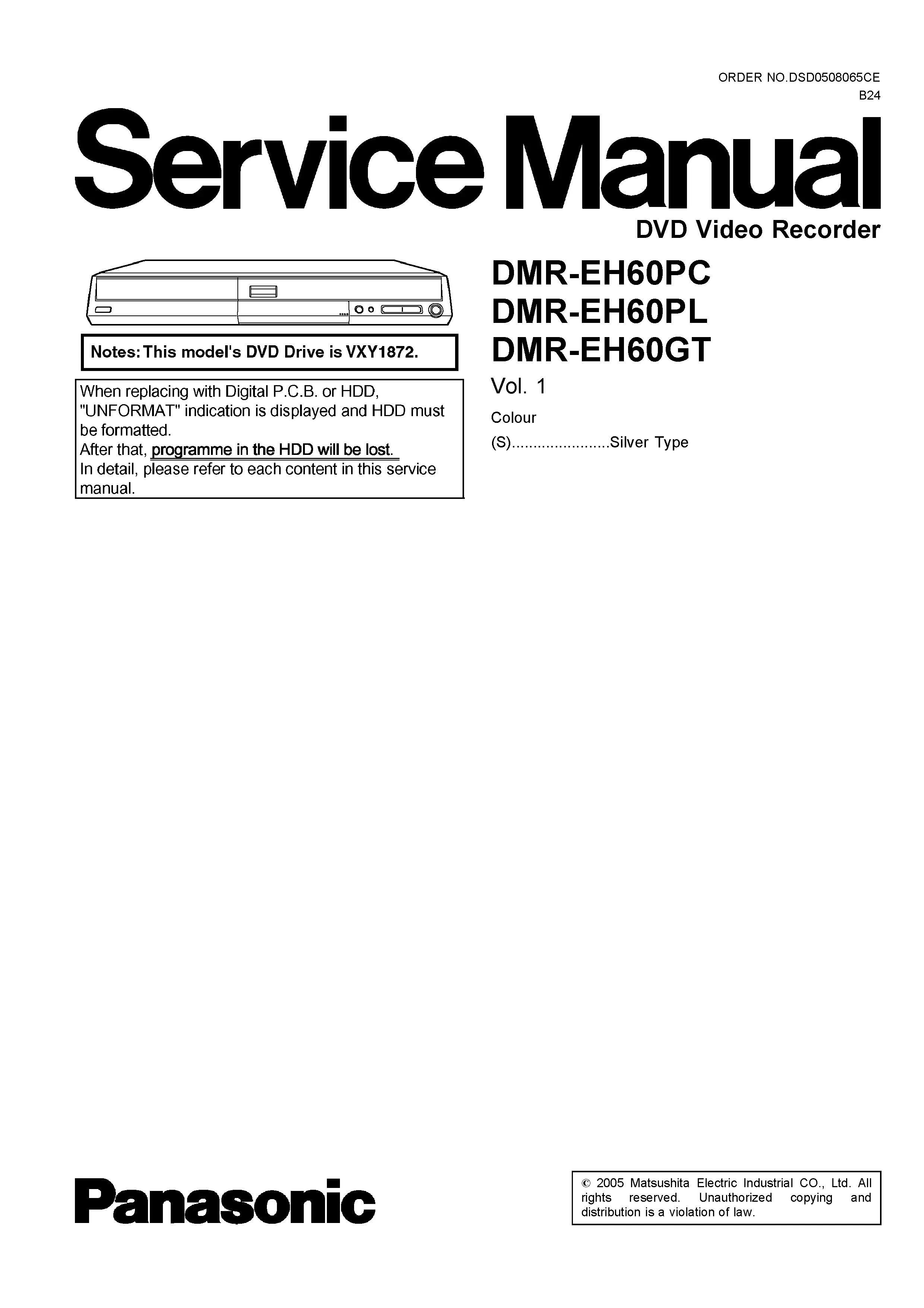 Panasonic dmr eh60 service manual cover