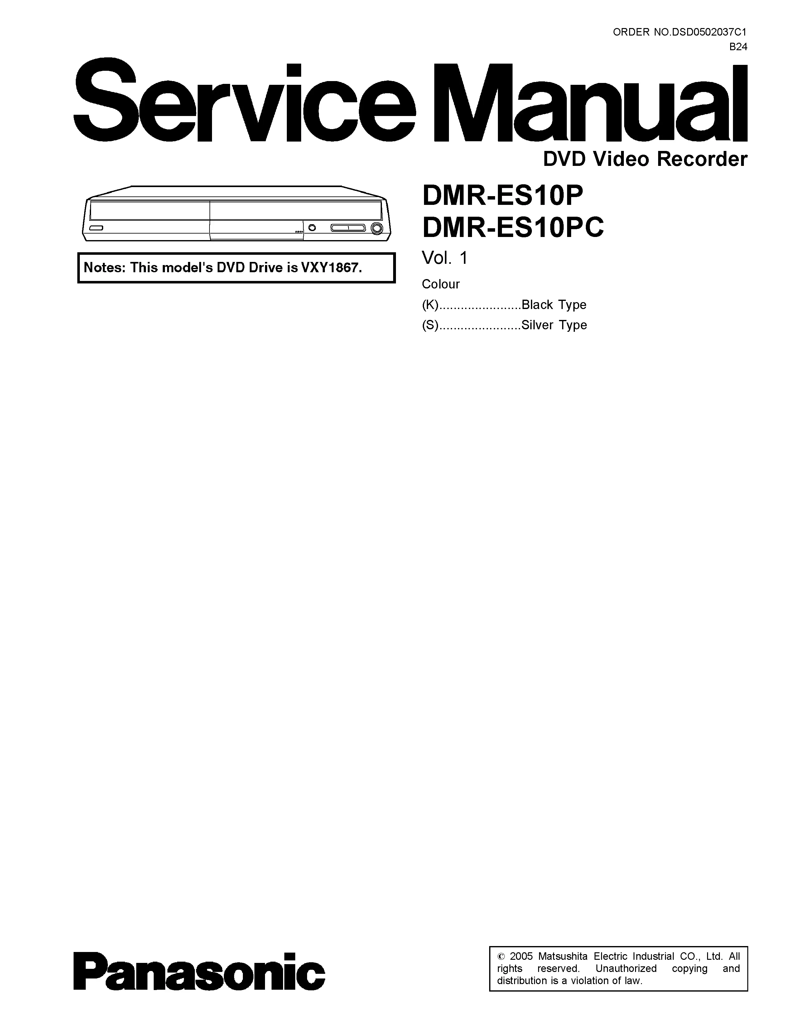 Panasonic dmr es10 es10p dmr es10pc service manual cover