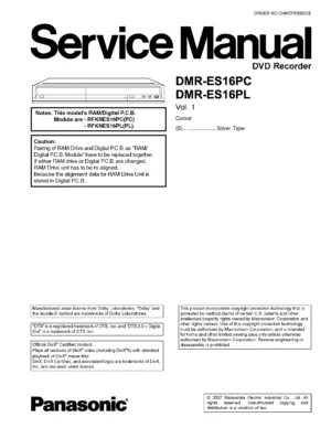 Panasonic dmr es16 es16pc es16pl service manual cover
