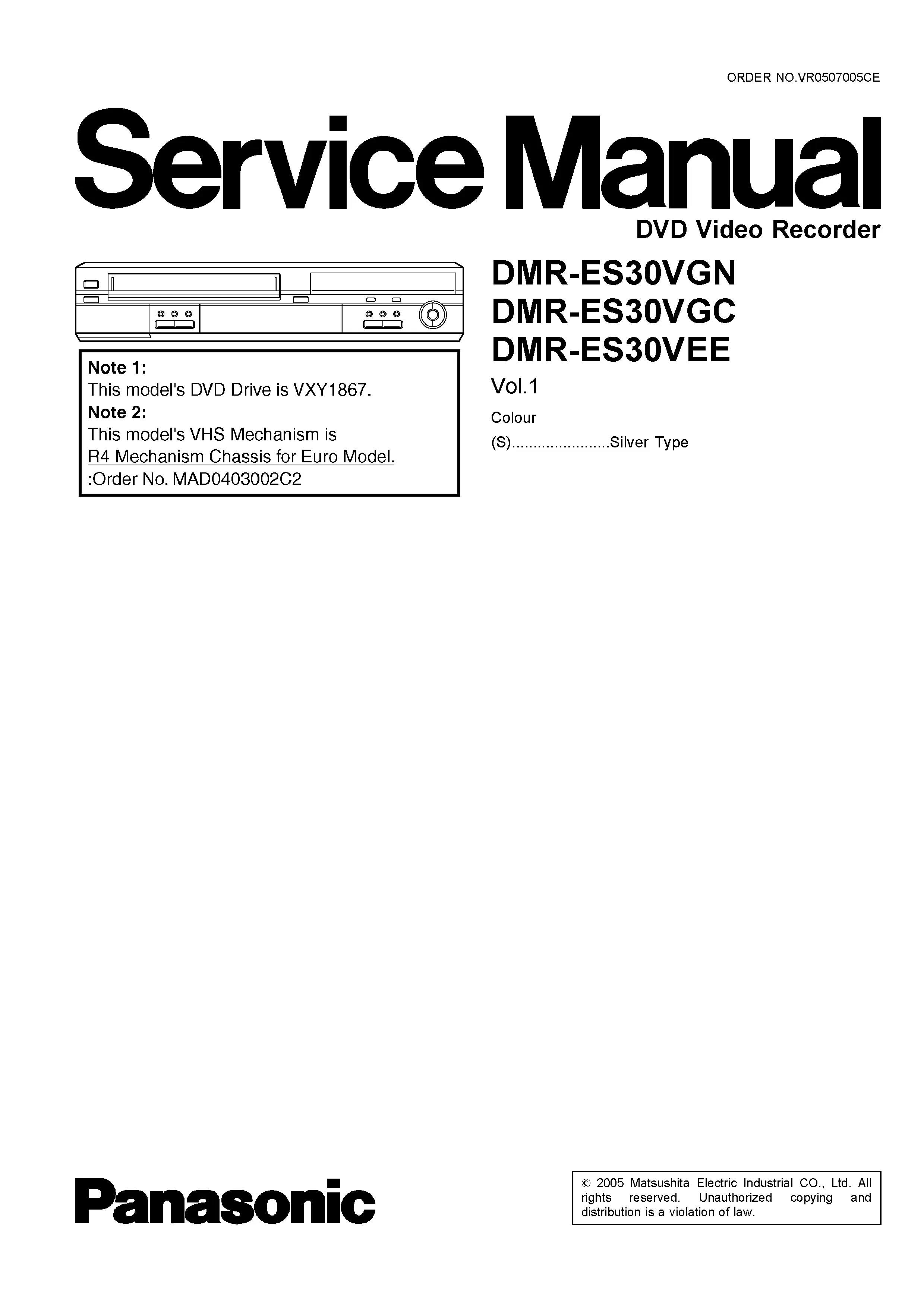 Panasonic dmr es30v service manual cover