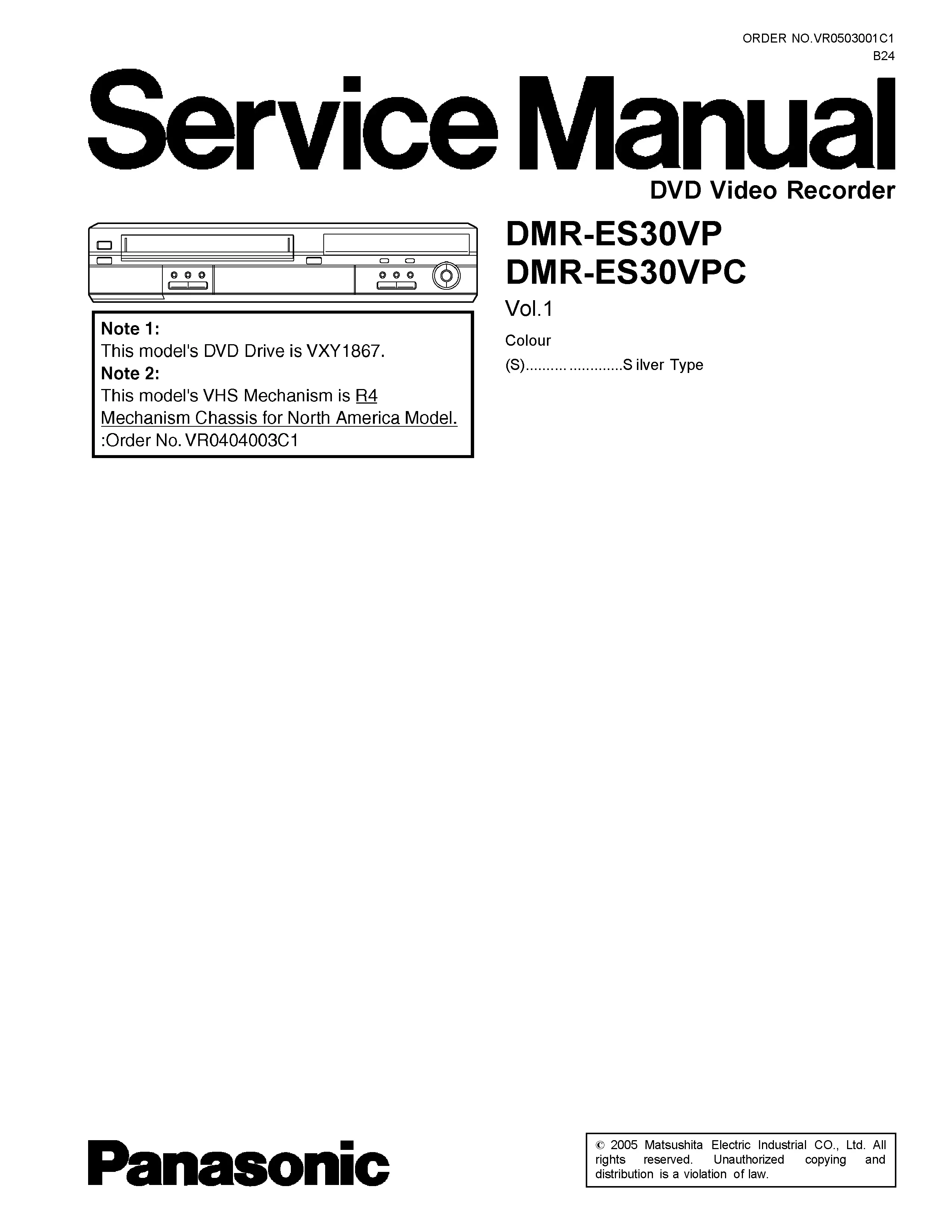 Panasonic dmr es30vp es30vpc service manual cover