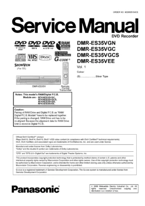 Panasonic dmr es35 es35vgn es35vgc es35vgcs es35vee service manual cover