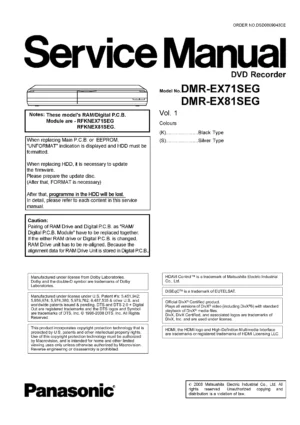 Panasonic dmr ex71s ex81s ex71seg ex81seg service manual cover