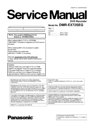 Panasonic dmr ex72s ex72seg service manual cover