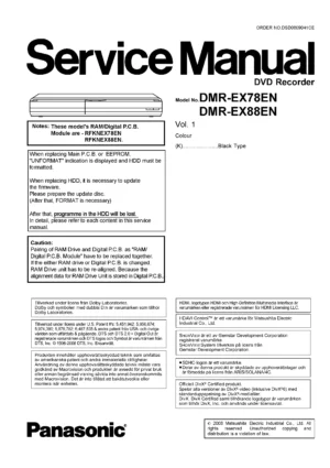Panasonic dmr ex78en ex88en service manual cover