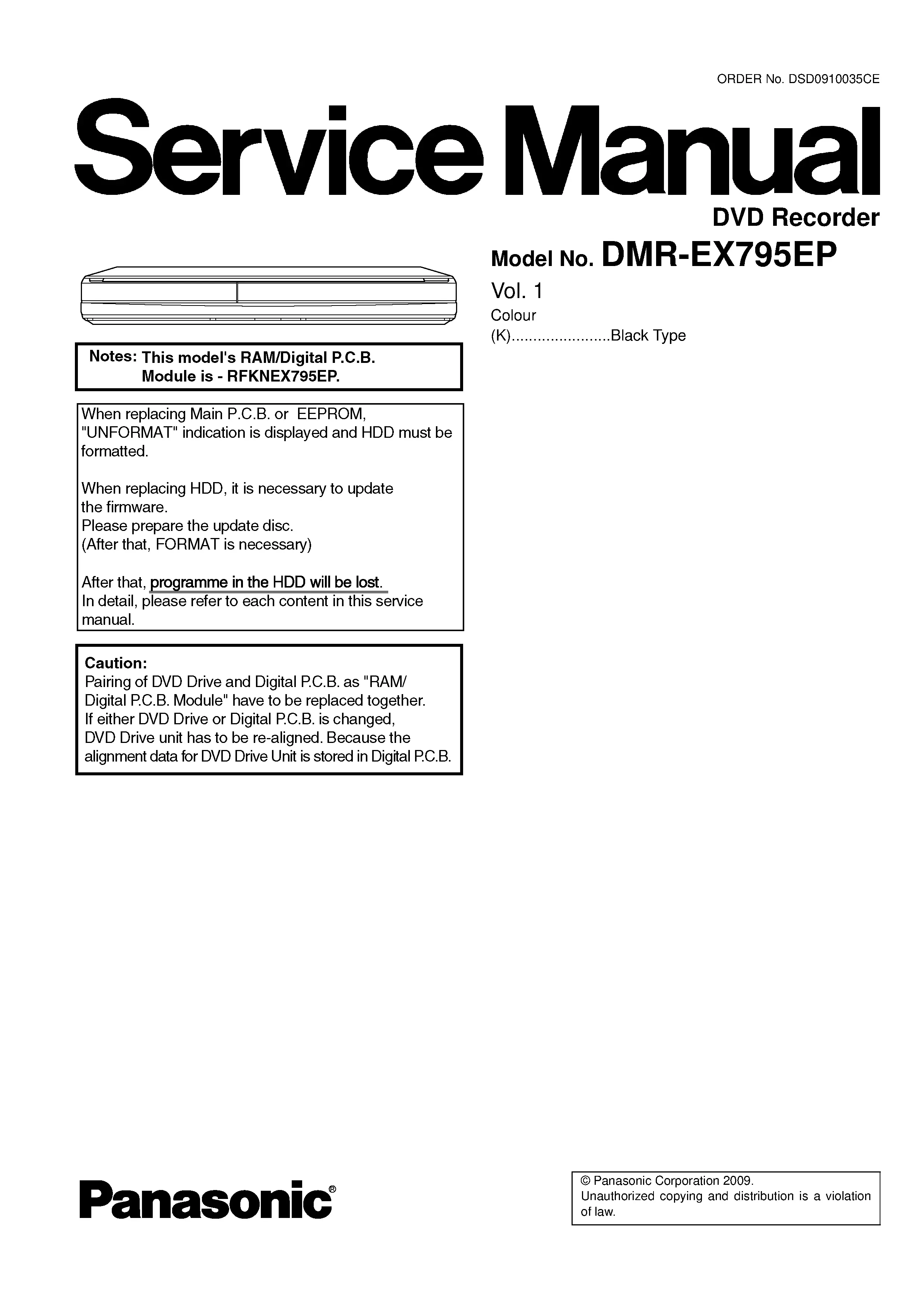 Panasonic dmr ex795 ex795ep service manual cover