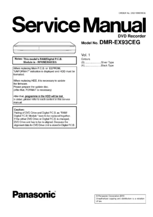 Panasonic dmr ex93c ex93ceg service manual cover