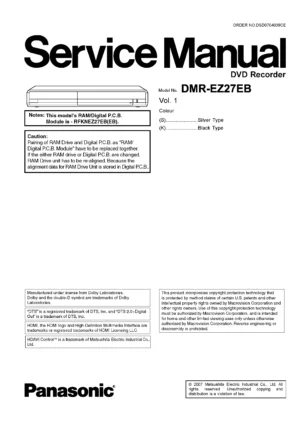 Panasonic dmr ez27 ez27eb service manual cover
