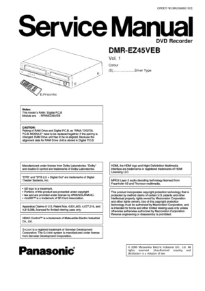 Panasonic dmr ez45 ez45veb service manual cover